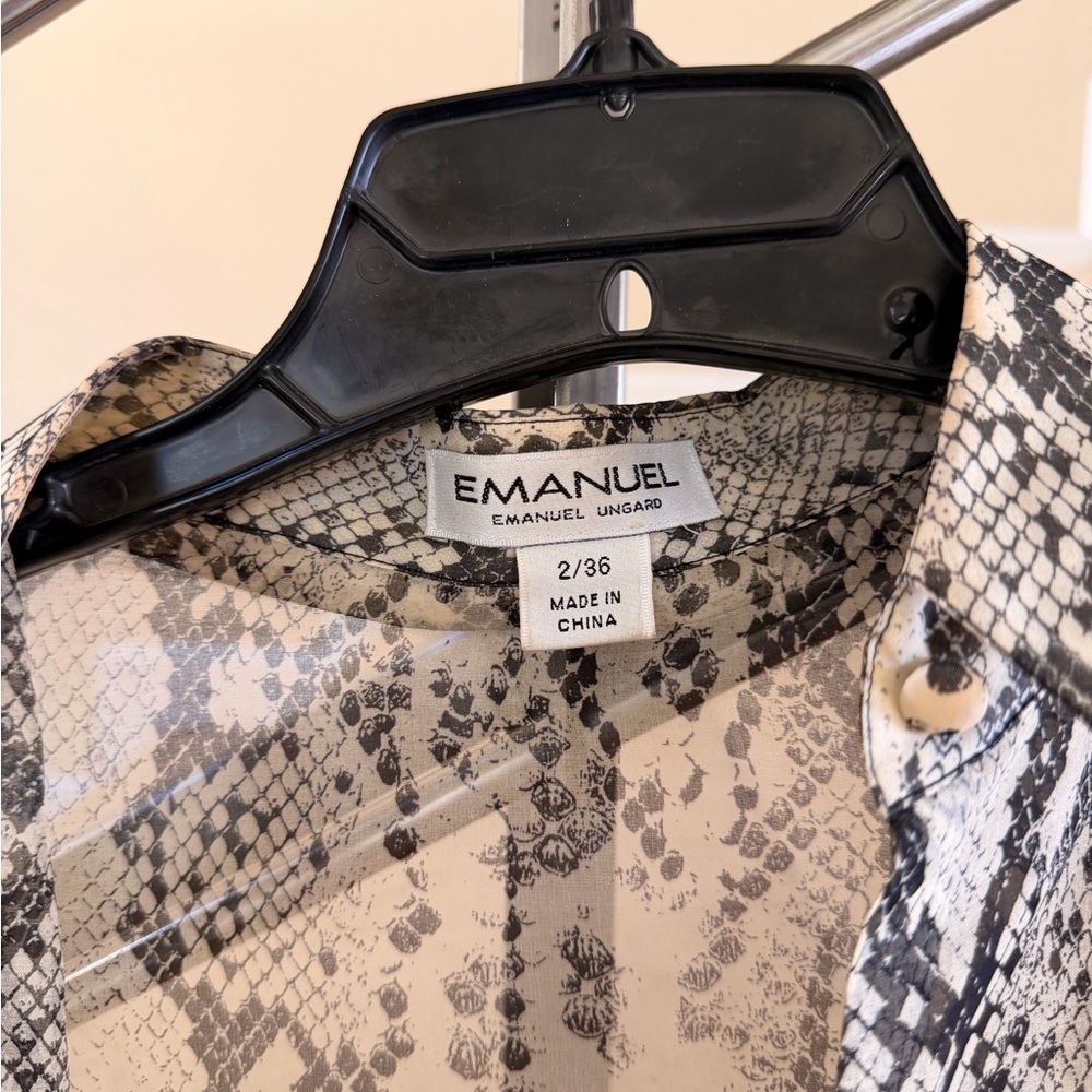 Vintage 90’s Emanuel Ungaro Sheer Snake-Print Button-Down Blouse - White & Black - Picture 2 of 14